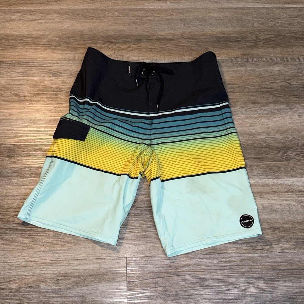 O'Neill Lennox Board Shorts Mens 29W Black Top Section Multicolored Striped